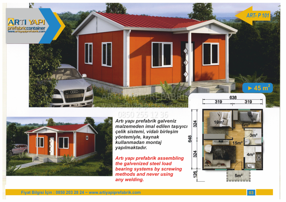 45m2 PREFABRİL EV MODEL NO : ARTP101
