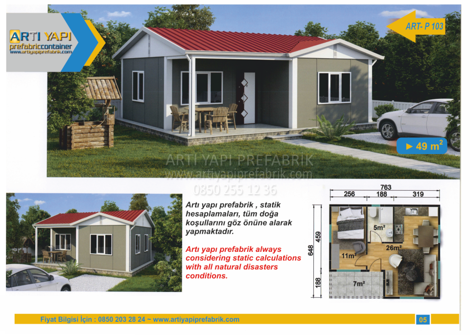 49m2 PREFABRİK EV MODEL NO : ARTP103