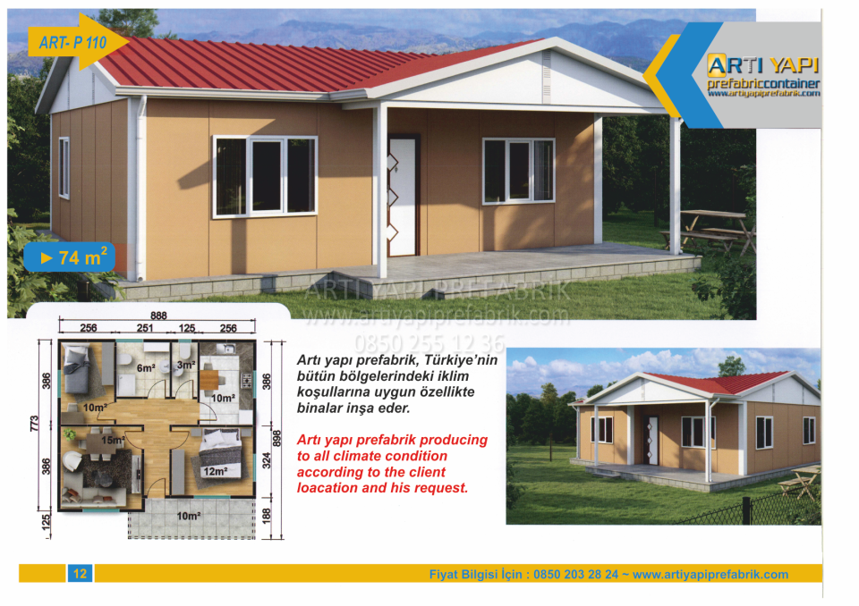 74m2 PREFABRİK EV MODEL NO : ARTP110