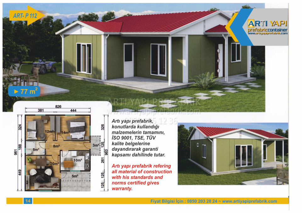 77m2 PREFABRİK EV MODEL NO : ARTP112