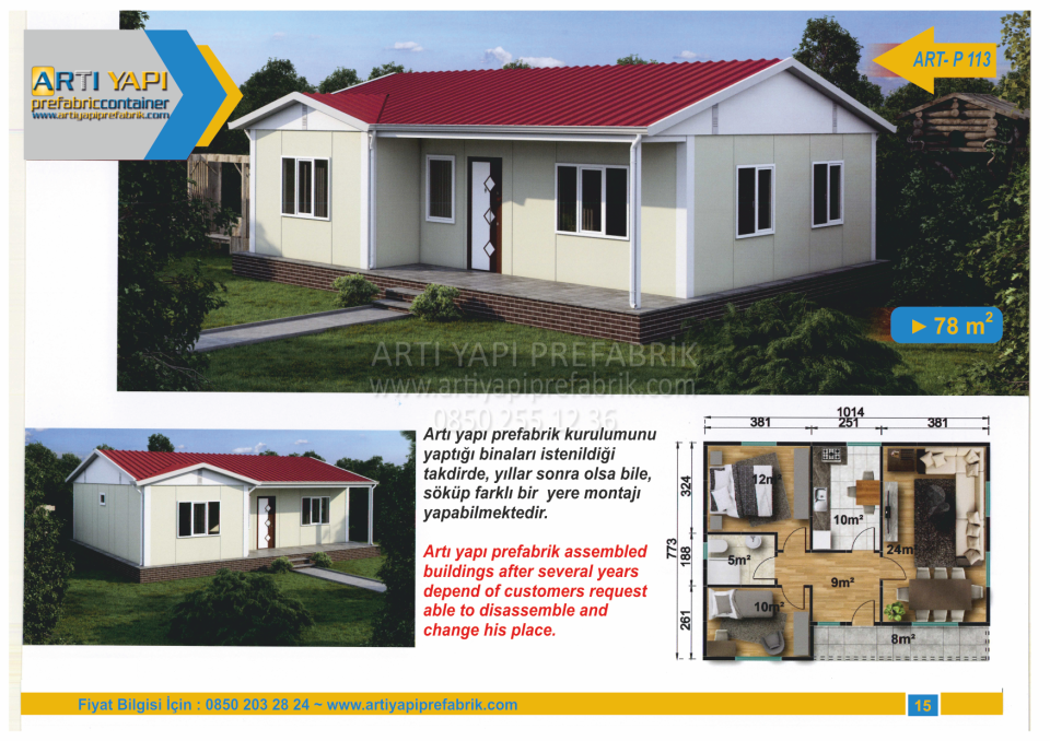 78m2 PREFABRİK EV MODEL NO : ARTP113