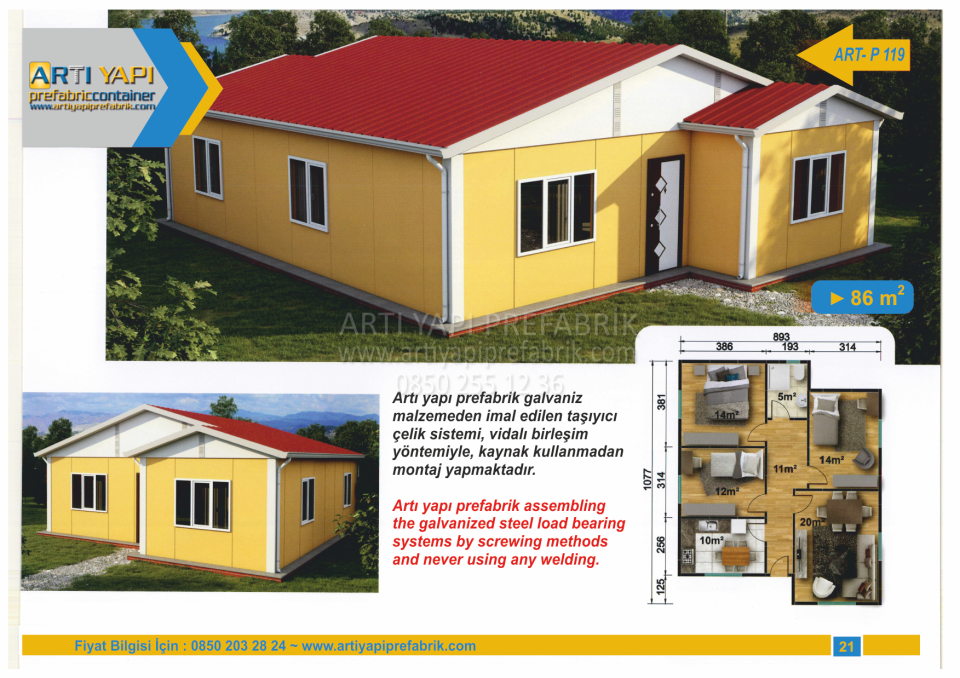 86m2 PREFABRİK EV MODEL NO : ARTP119