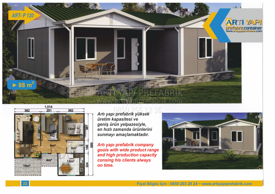 88m2 PREFABRİK EV MODEL NO : ARTP120