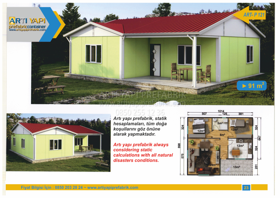 91m2 PREFABRİK EV MODEL NO : ARTP121
