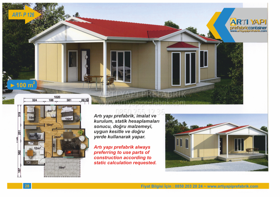100m2 PREFABRİK EV MODEL NO : ARTP126