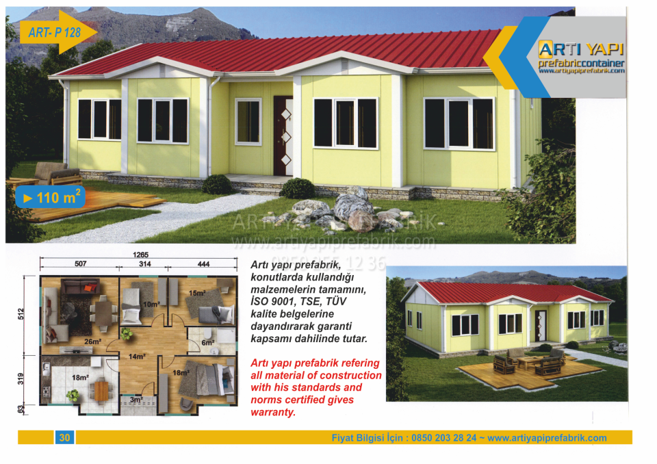 110m2 PREFABRİK EV MODEL NO : ARTP128