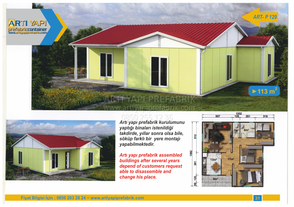 113m2 PREFABRİK EV MODEL NO : ARTP129