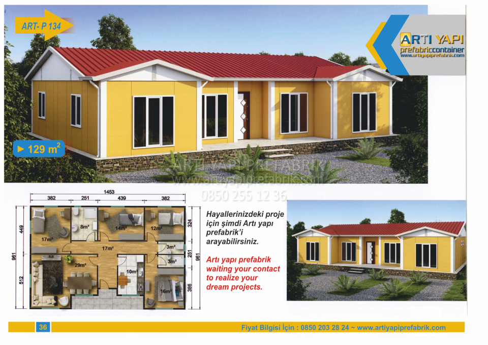 129m2 PREFABRİK EV MODEL NO : ARTP134